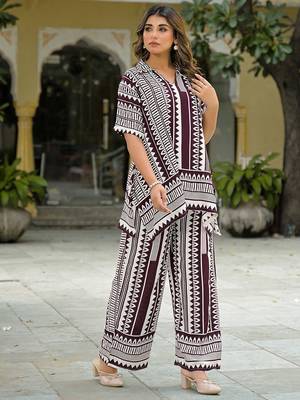 Printed Wine Rayon Co Ords for Women 3
