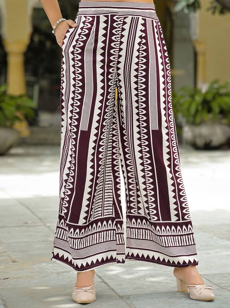 Printed Wine Rayon Co Ords for Women