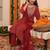 Bandhani Printed Round Neck Thread Work Kurta With Trousers & Dupatta