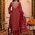 Bandhani Printed Round Neck Thread Work Kurta With Trousers & Dupatta