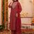 Bandhani Printed Round Neck Thread Work Kurta With Trousers & Dupatta