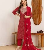 Women Bandhani Printed Kurta with Trousers & Dupatta