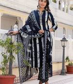 Women Striped Kurta with Trousers & Dupatta