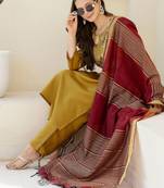 Floral Yoke Design Sequinned Kurta With Trousers & Dupatta