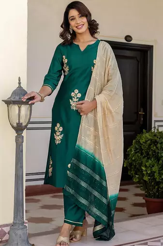 Women Floral Embroidered Kurta with Trousers & Dupatta