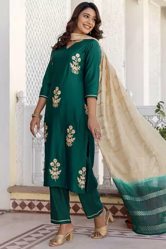 Women Floral Embroidered Kurta with Trousers & Dupatta