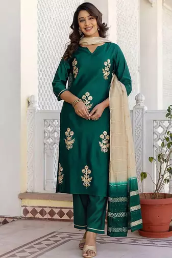 Women Floral Embroidered Kurta with Trousers & Dupatta