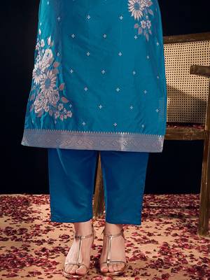 Floral Printed Round Neck Straight Kurta With Trousers & Dupatta 6