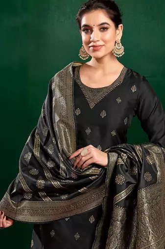 Women Dyed Regular Kurta with Trousers & With Dupatta