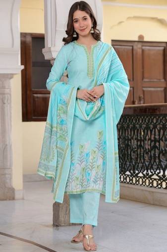 Women Embroidered Regular Kurta with Pyjamas & With Dupatta
