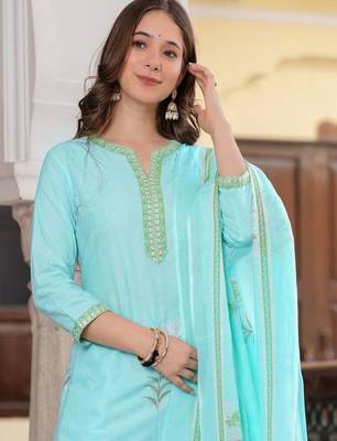 Women Embroidered Regular Kurta with Pyjamas & With Dupatta 4