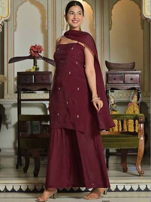 Women Embroidered Regular Thread Work Kurta with Sharara & With Dupatta 4