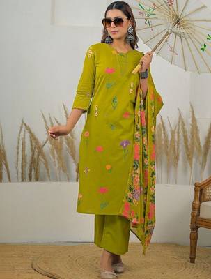 Women Floral Printed Regular Kurta with Trousers & With Dupatta 7