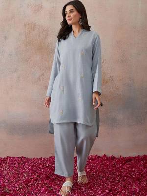 Embroidered Light Blue Cotton Co Ords for Women 1