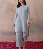 Embroidered Light Blue Cotton Co Ords for Women