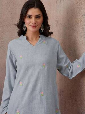 Embroidered Light Blue Cotton Co Ords for Women 5