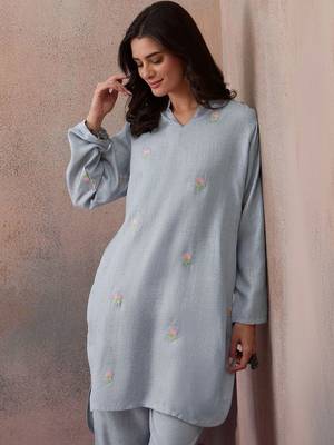 Embroidered Light Blue Cotton Co Ords for Women 6