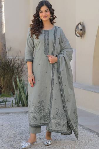 Women Ethnic Motifs Embroidered Regular Thread Work Kurta with Trousers & With Dupatta