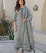 Women Ethnic Motifs Embroidered Regular Thread Work Kurta with Trousers & With Dupatta