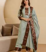 Women Woven Design Regular Kurta with Trousers & Dupatta