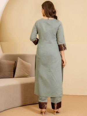 Women Woven Design Regular Kurta with Trousers & Dupatta 5