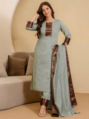 Women Woven Design Regular Kurta with Trousers & Dupatta 6