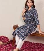 Floral Printed V-Neck Cotton Straight Kurtas