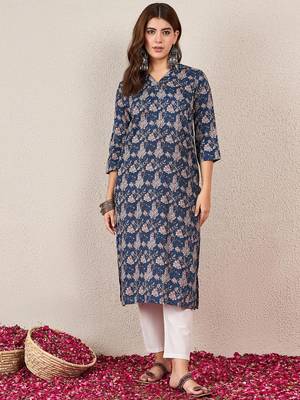 Floral Printed V-Neck Cotton Straight Kurtas 2