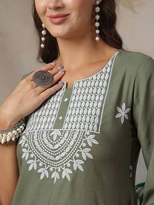 Women Ethnic Motifs Embroidered Round Neck Short Kurti 2