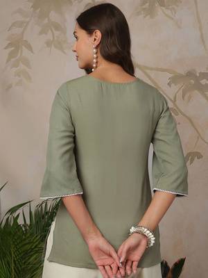 Women Ethnic Motifs Embroidered Round Neck Short Kurti 5