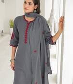 Ethnic Motifs Embroidered Regular Thread Work Kurta with Patiala & With Dupatta