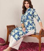 Floral Printed Mandarin Collar Straight Kurta