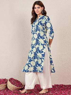 Floral Printed Mandarin Collar Straight Kurta 2