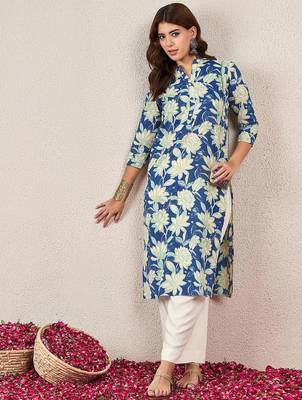 Floral Printed Mandarin Collar Straight Kurta 3