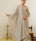 Women Ethnic Motifs Embroidered Regular Thread Work Chanderi Cotton Kurta with Palazzos & With Dupatta
