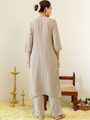 Women Ethnic Motifs Embroidered Regular Thread Work Chanderi Cotton Kurta with Palazzos & With Dupatta 2