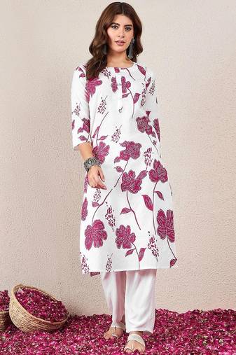 Floral Printed Round Neck Straight Kurta