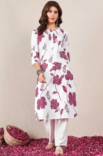 Floral Printed Round Neck Straight Kurta