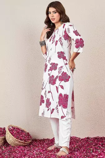 Floral Printed Round Neck Straight Kurta
