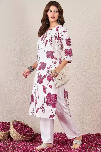 Floral Printed Round Neck Straight Kurta