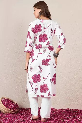 Floral Printed Round Neck Straight Kurta