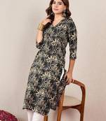 Floral Printed V-Neck Cotton Straight Kurtas