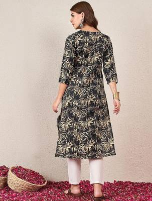 Floral Printed V-Neck Cotton Straight Kurtas 5