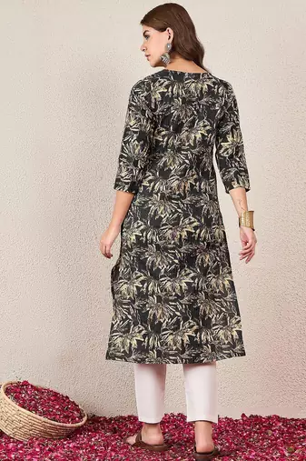 Floral Printed V-Neck Cotton Straight Kurtas