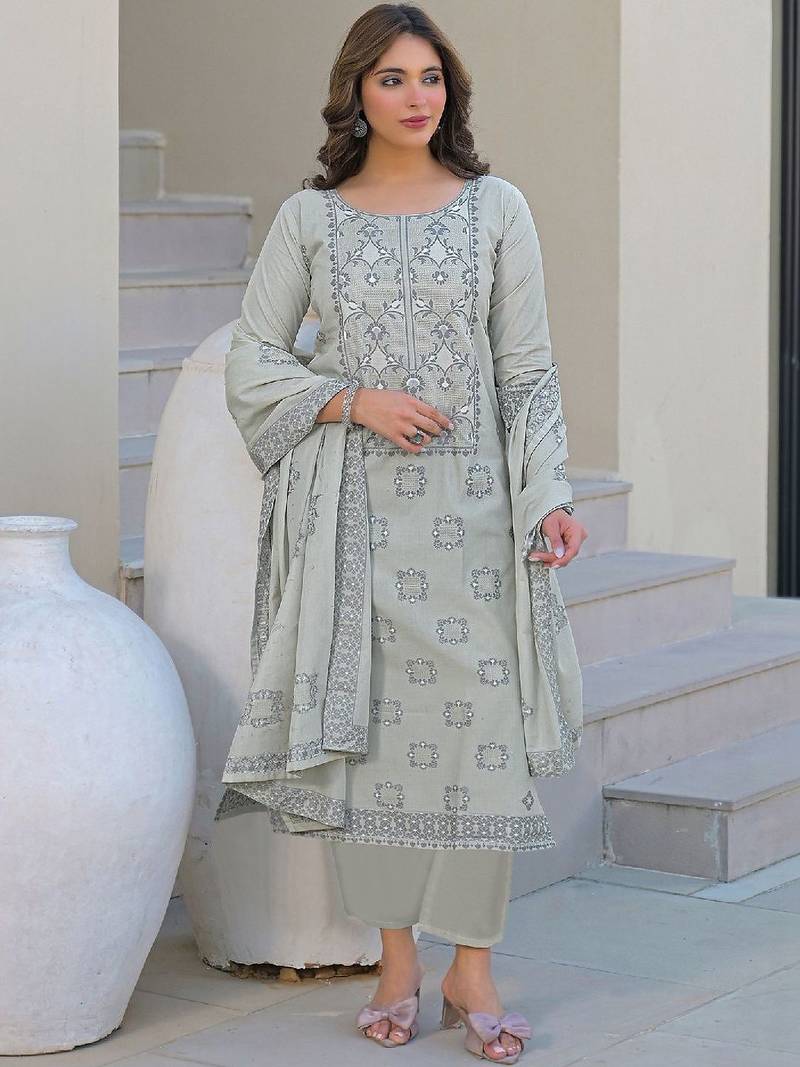 Women Ethnic Motifs Embroidered Regular Thread Work Kurta with Trousers & With Dupatta