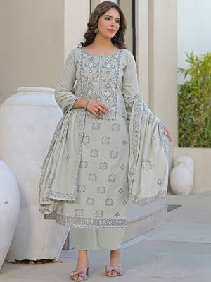 Women Ethnic Motifs Embroidered Regular Thread Work Kurta with Trousers & With Dupatta 6
