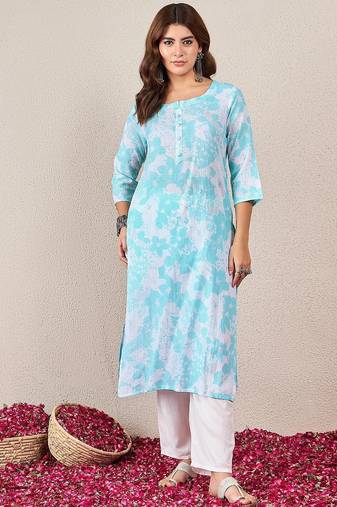 Floral Printed Round Neck Straight Kurta