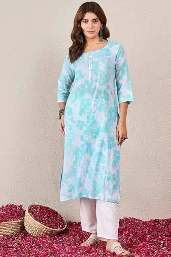 Floral Printed Round Neck Straight Kurta