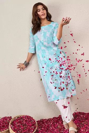 Floral Printed Round Neck Straight Kurta