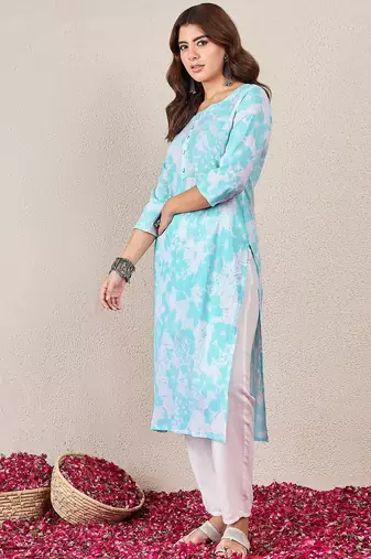 Floral Printed Round Neck Straight Kurta